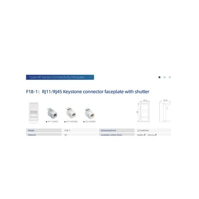 แผงหน้า RJ11 RJ45 พร้อมชัตเตอร์